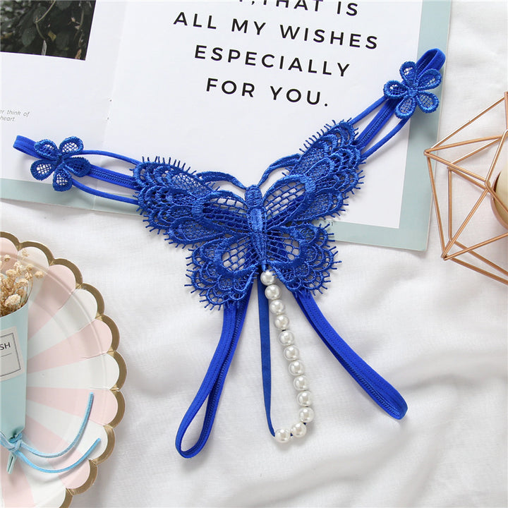 Embroidered Pearl Lace Thong