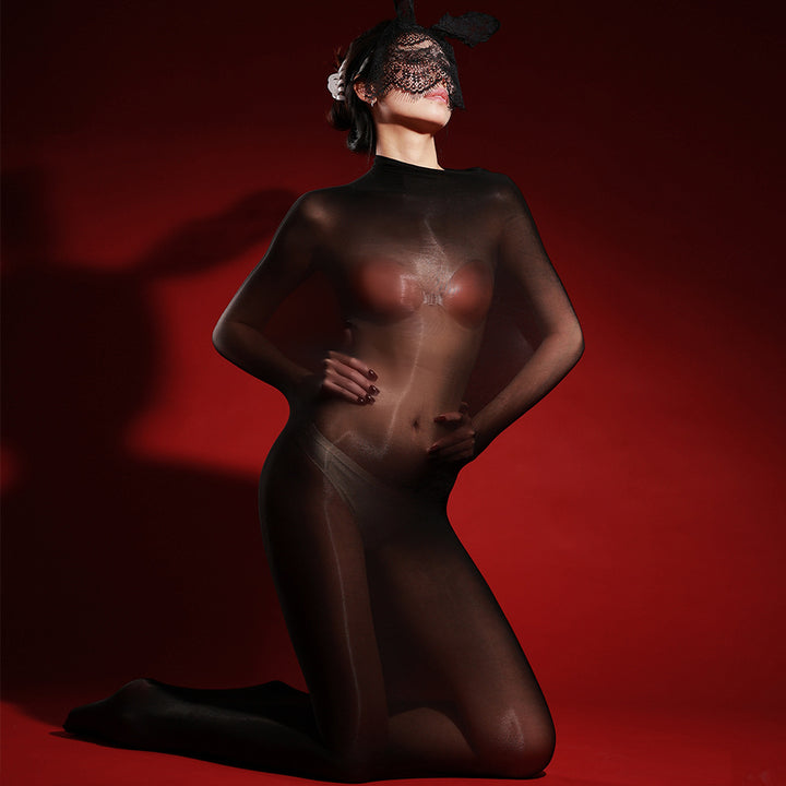 Glossy Sheer Full-Body Encasing Stocking Bodysuit