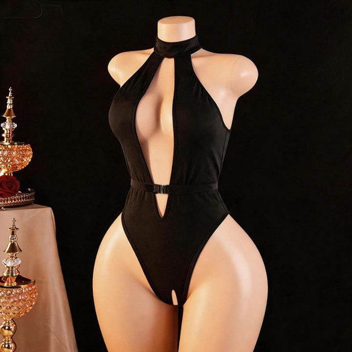 Halter Deep V Cutout Bodysuit