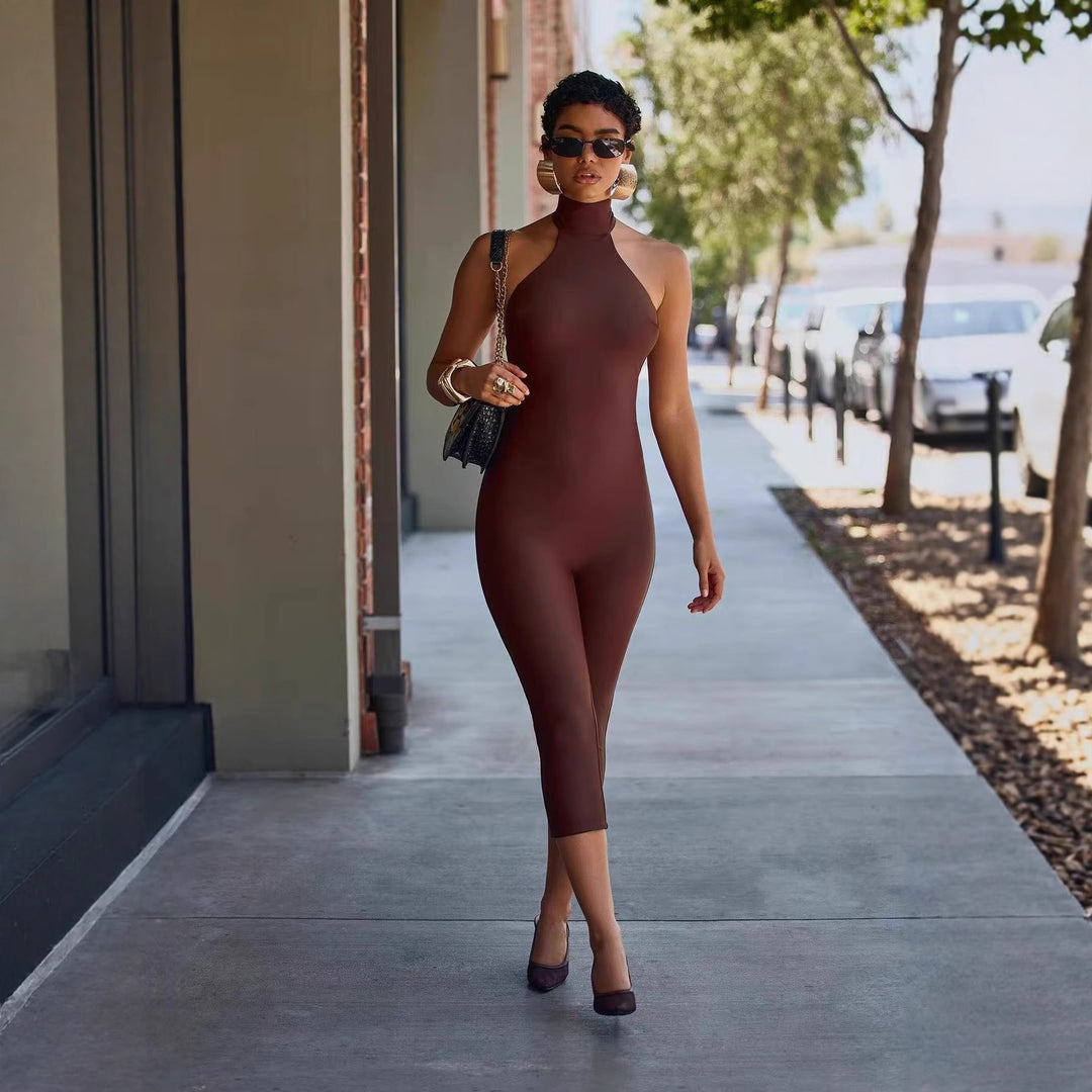 Stretchy Backless Halter Jumpsuit