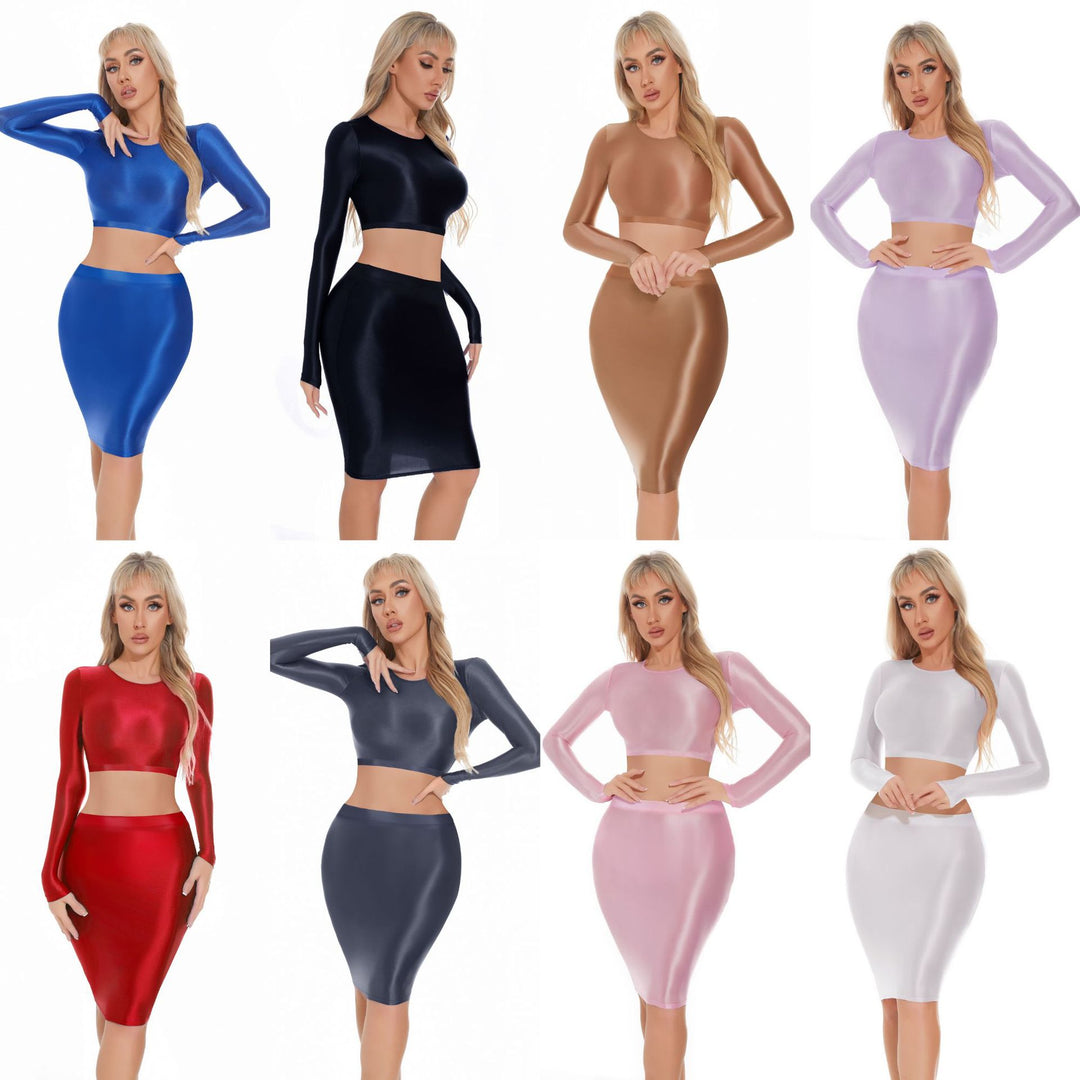 Glossy Crop Top & Pencil Skirt Set