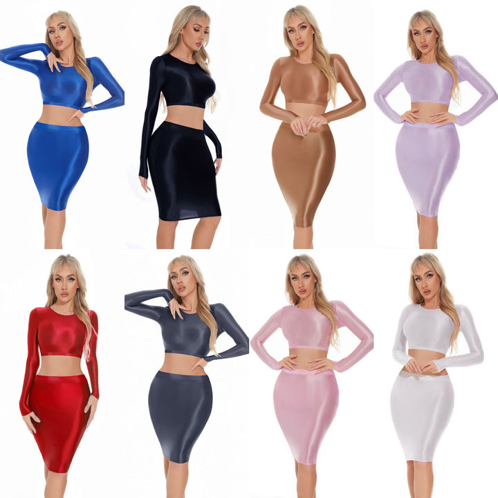 Glossy Crop Top & Pencil Skirt Set