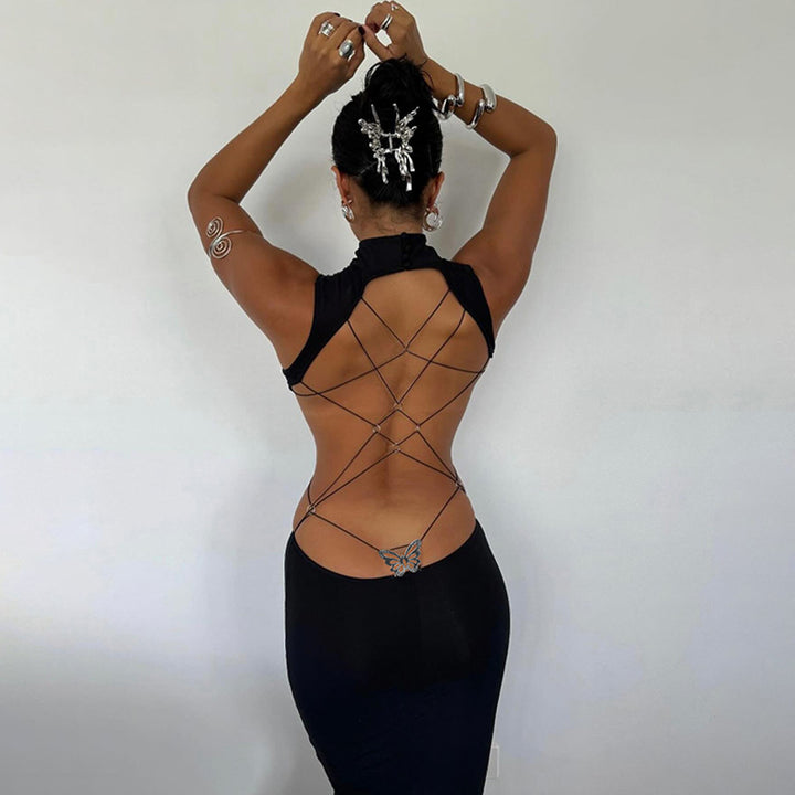 Seductive Backless Strap Detail Dress