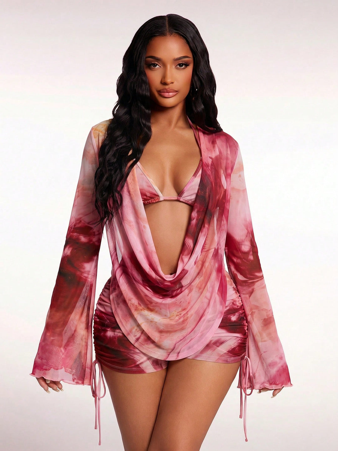 Sheer Mesh Three Piece Swim Set