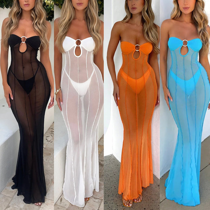 Sheer Sculpting Mesh Cutout Bodycon Maxi Dress