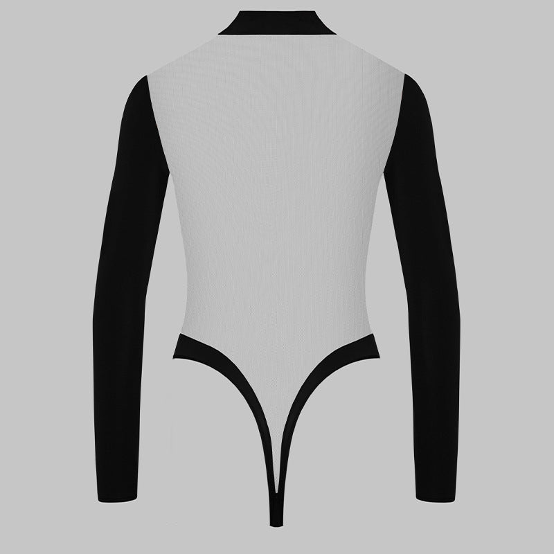 High Neck Deep V Sheer Bodysuit