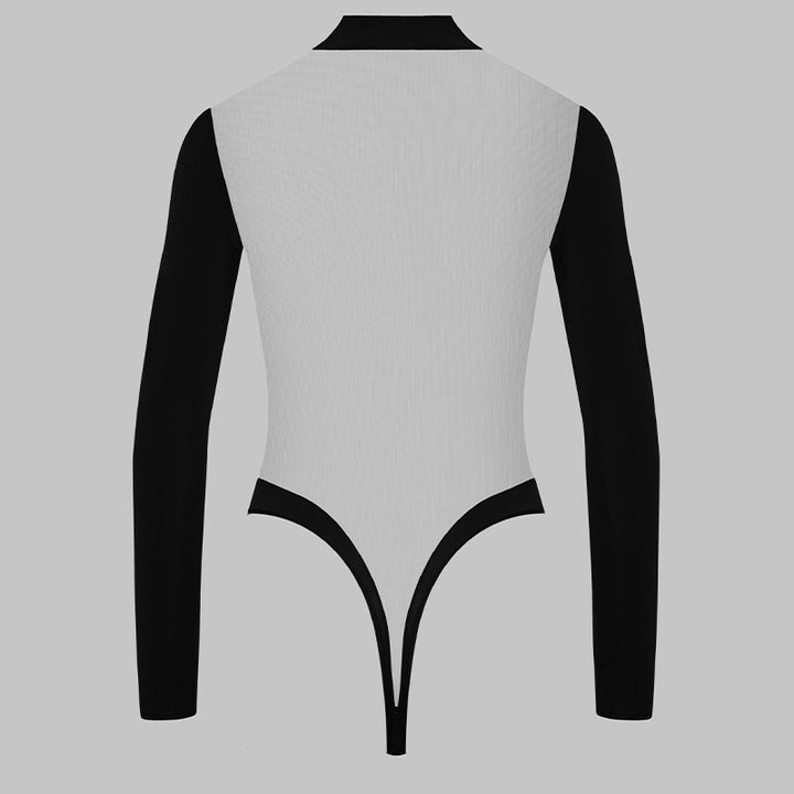 High Neck Deep V Sheer Bodysuit