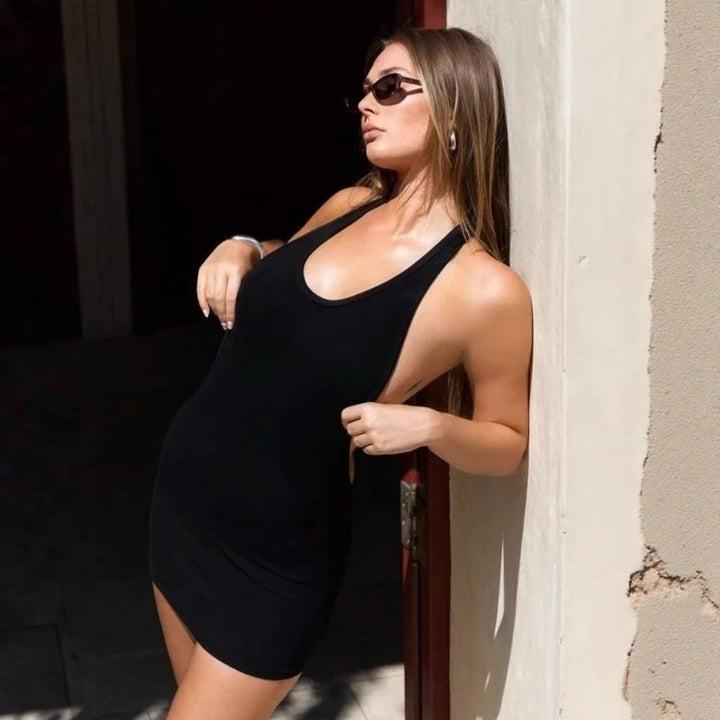 U-Neck Backless Bodycon Mini Dress