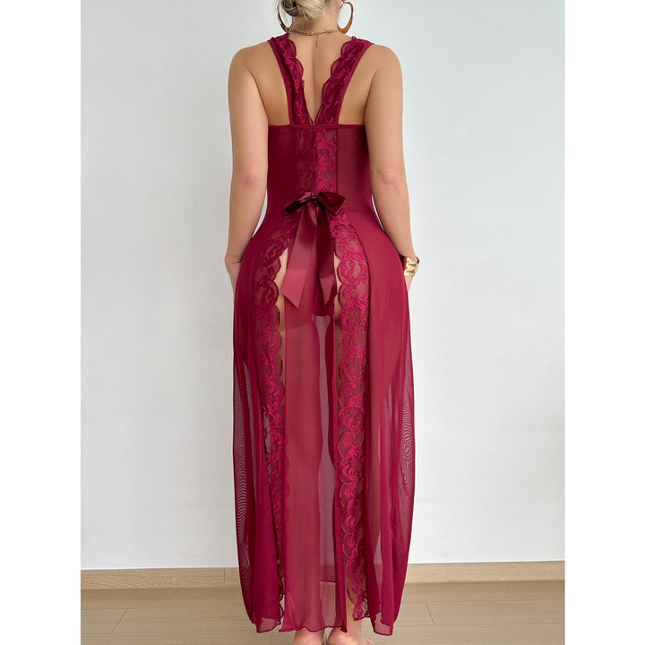 Sheer Lace Deep V Halter Maxi Nightdress