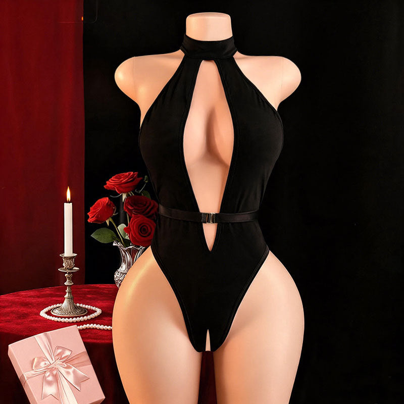 Halter Deep V Cutout Bodysuit