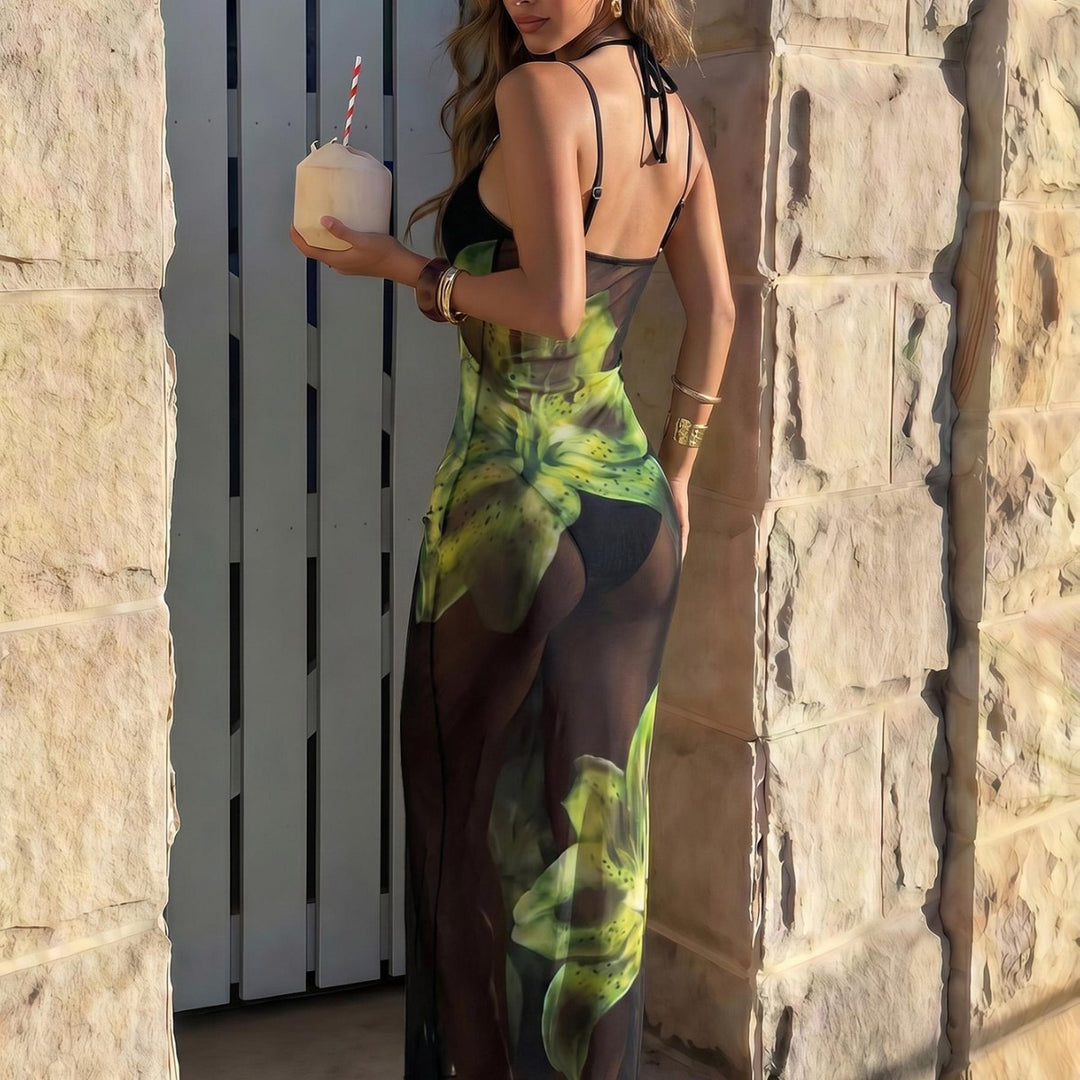 Floral Print Bikini & Sheer Cover Up Set
