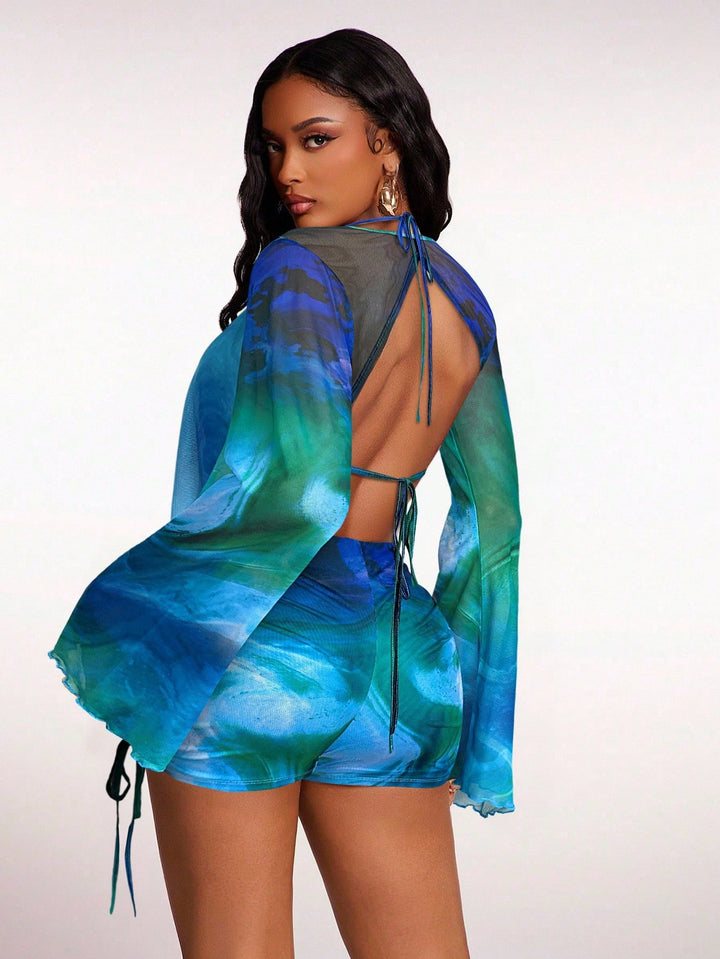 Sheer Mesh Three Piece Swim Set