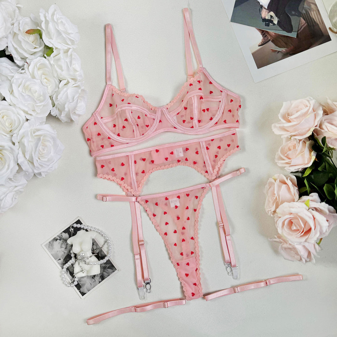 Blush Heart Polka Dot Lingerie Set