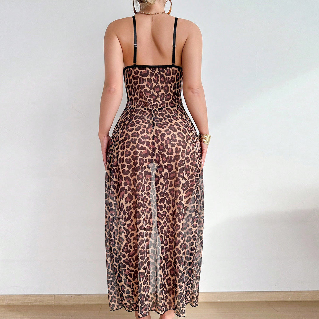 Leopard Mesh Slip Dress Set