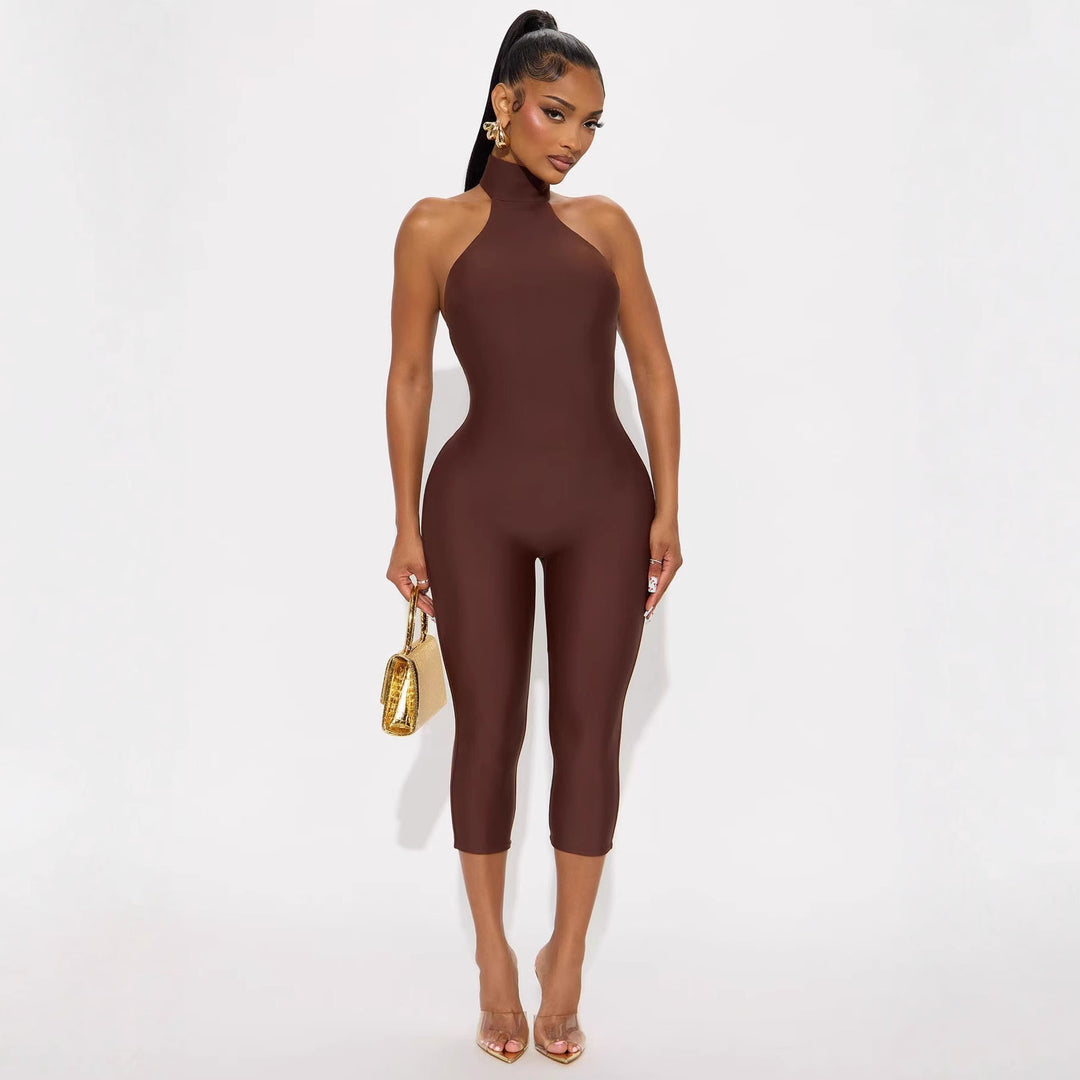 Stretchy Backless Halter Jumpsuit
