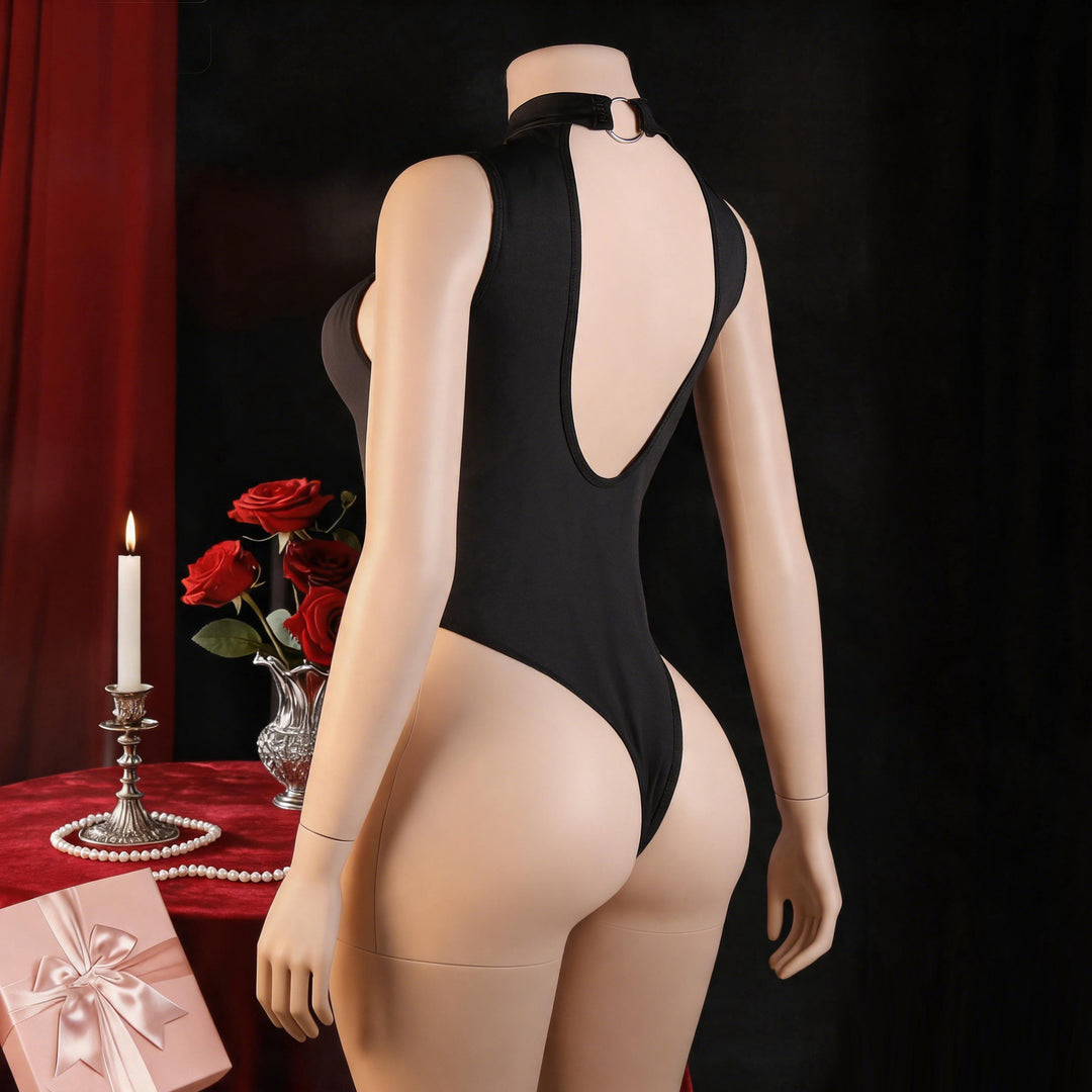 Halter Deep V Cutout Bodysuit