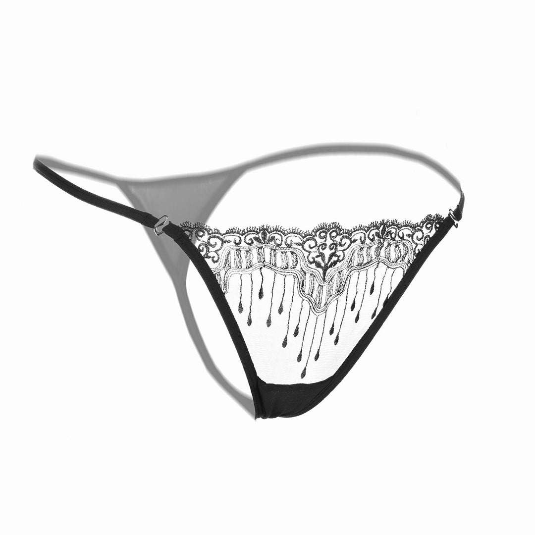 Sheer Embroidered Mesh Thong