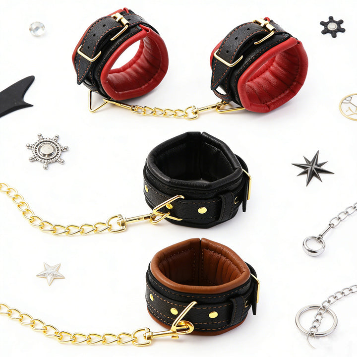 Luxury Leather BDSM Handcuffs Set