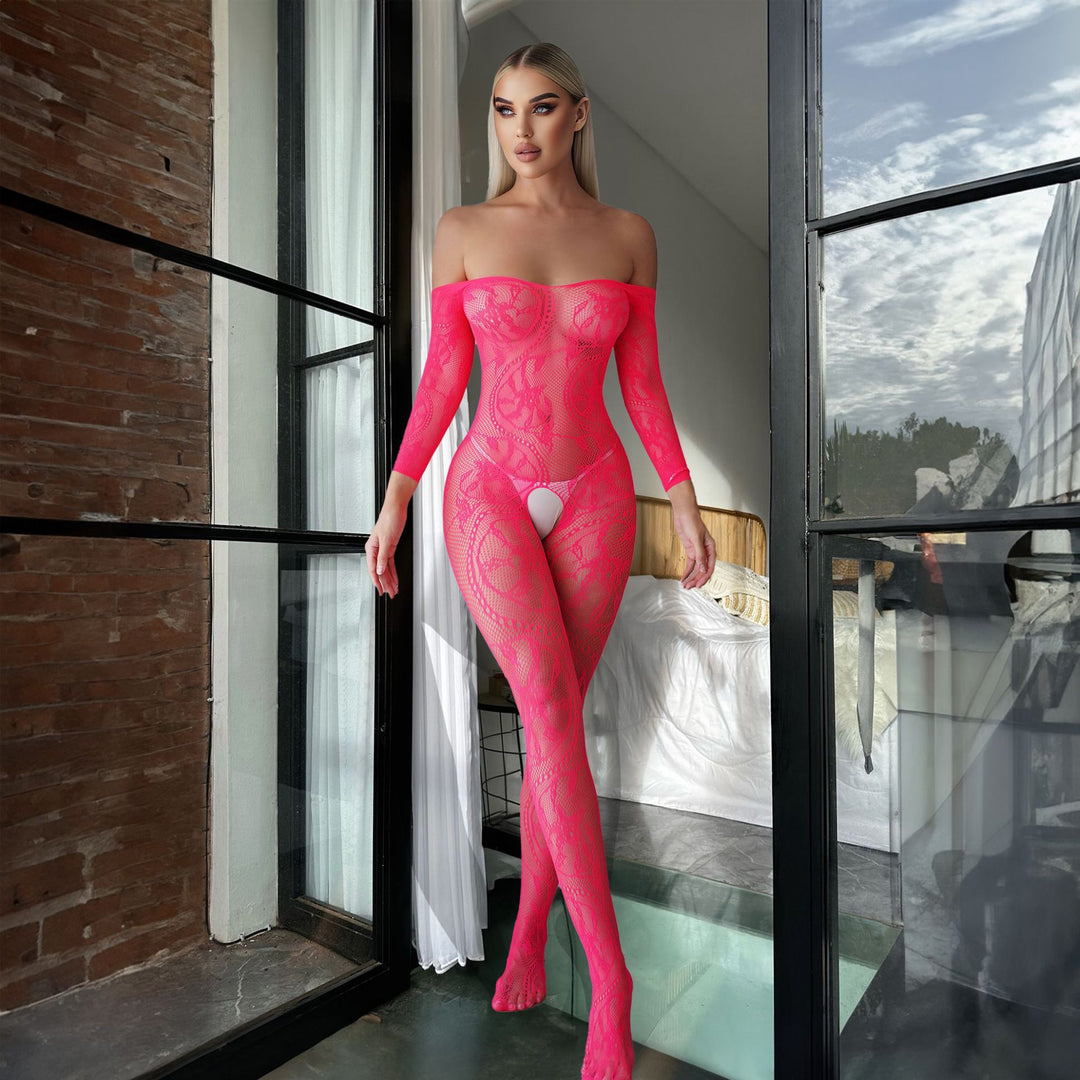 Sheer Jacquard Open Crotch Bodysuit