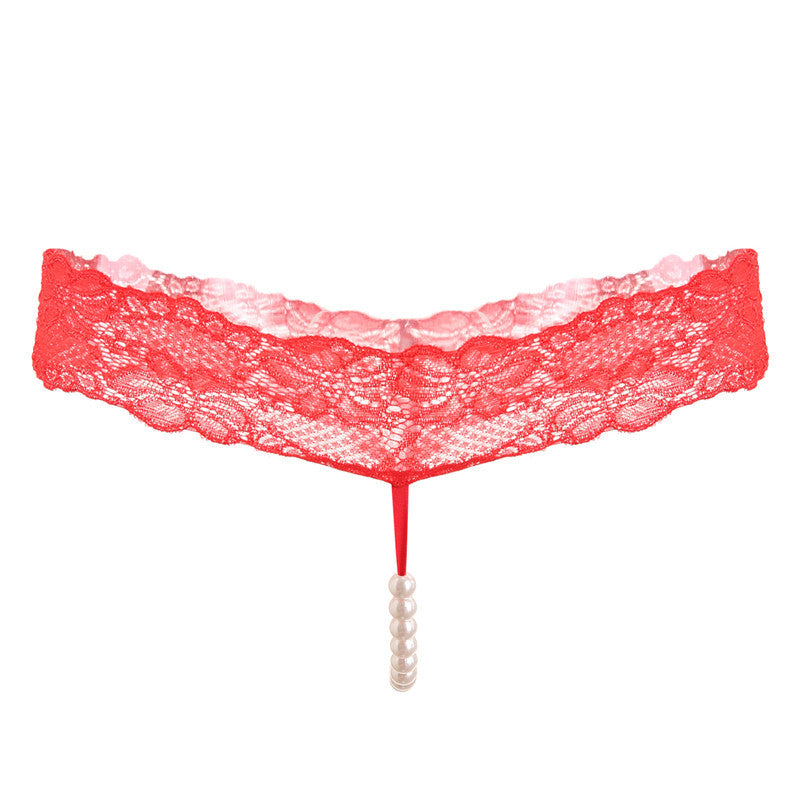 Sheer Lace Pearl Thong Panty