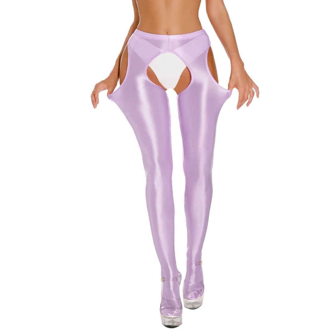 Glossy Open-Crotch Shiny Cutout Pantyhose