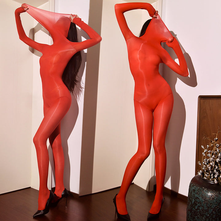 High Neck Sheer Gloss Bodystocking