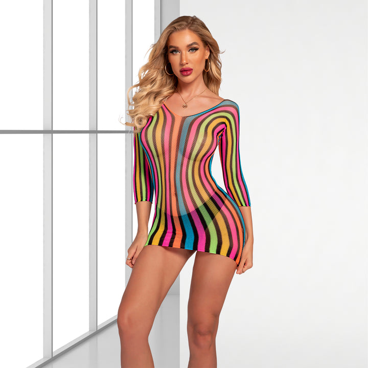 Rainbow Sheer Bodycon Mini Dress