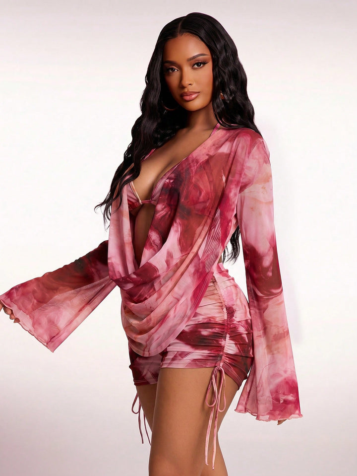 Sheer Mesh Three Piece Swim Set