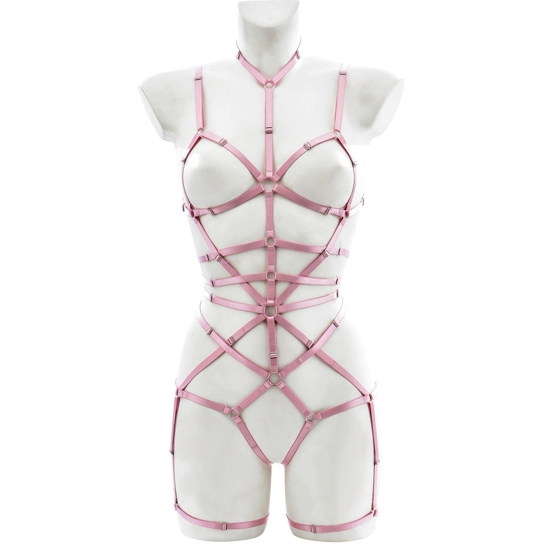 Leather Strappy Harness Bodysuit Lingerie Set
