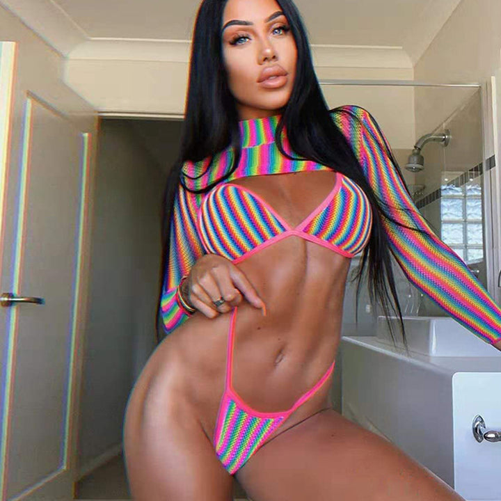 Rainbow Sheer Mesh Bikini Set