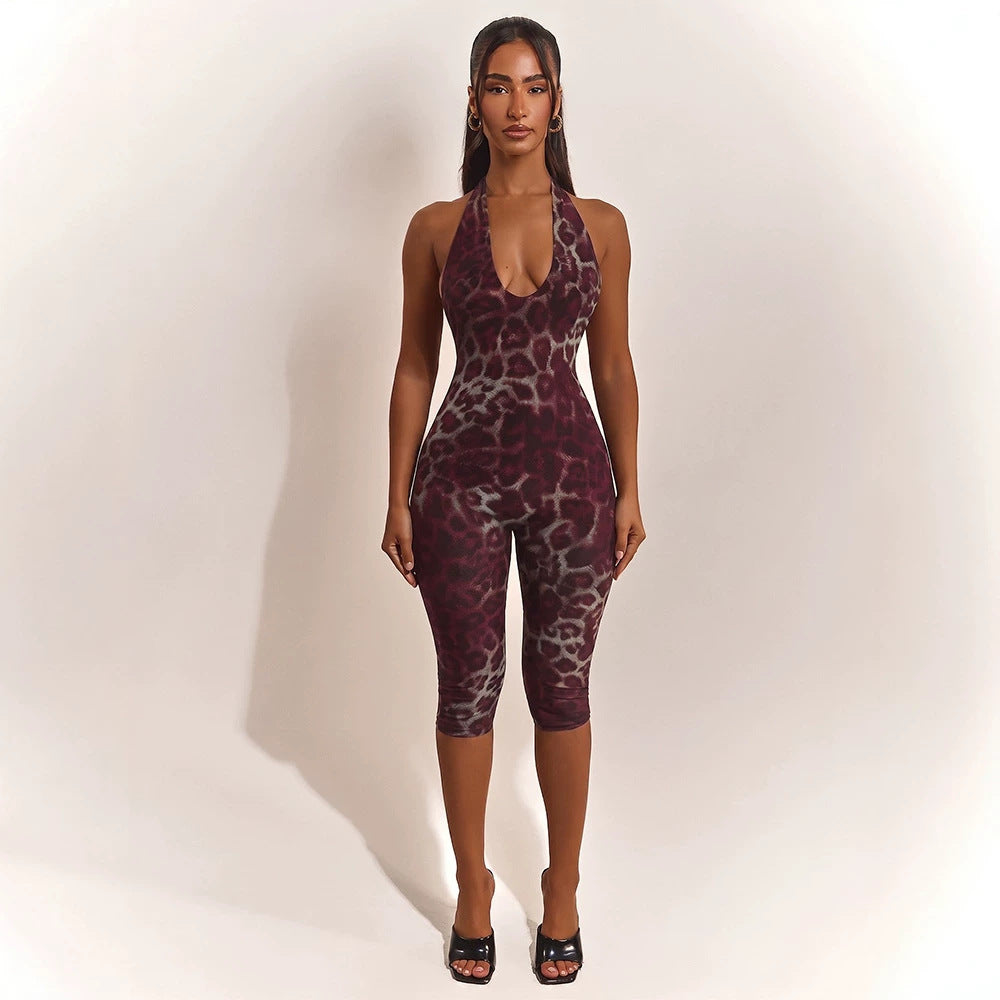 Leopard Print Halter Catsuit