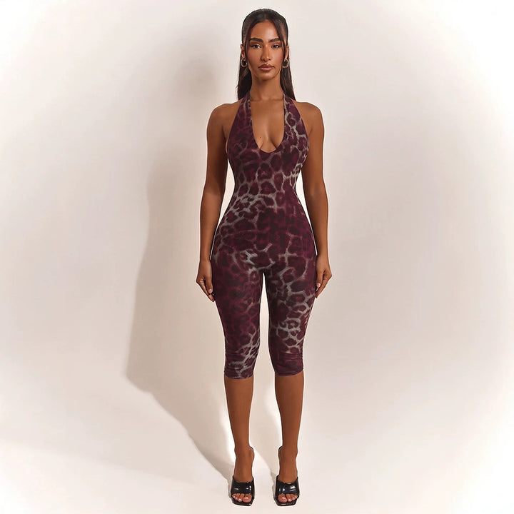 Leopard Print Halter Catsuit