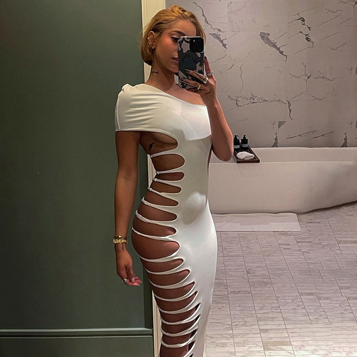 Cutout Side One Shoulder Bodycon Dress