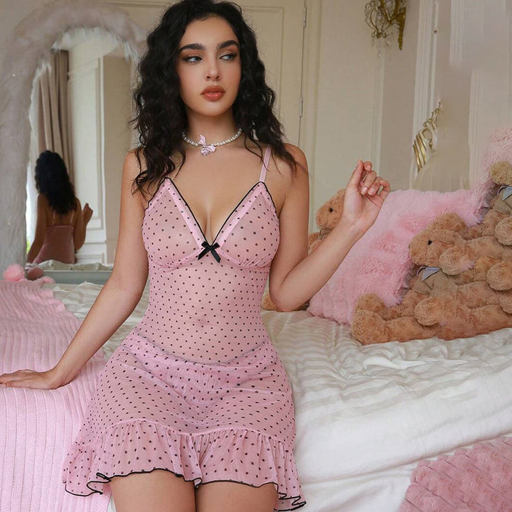 Polka Dot Sheer Lingerie Nightdress Set