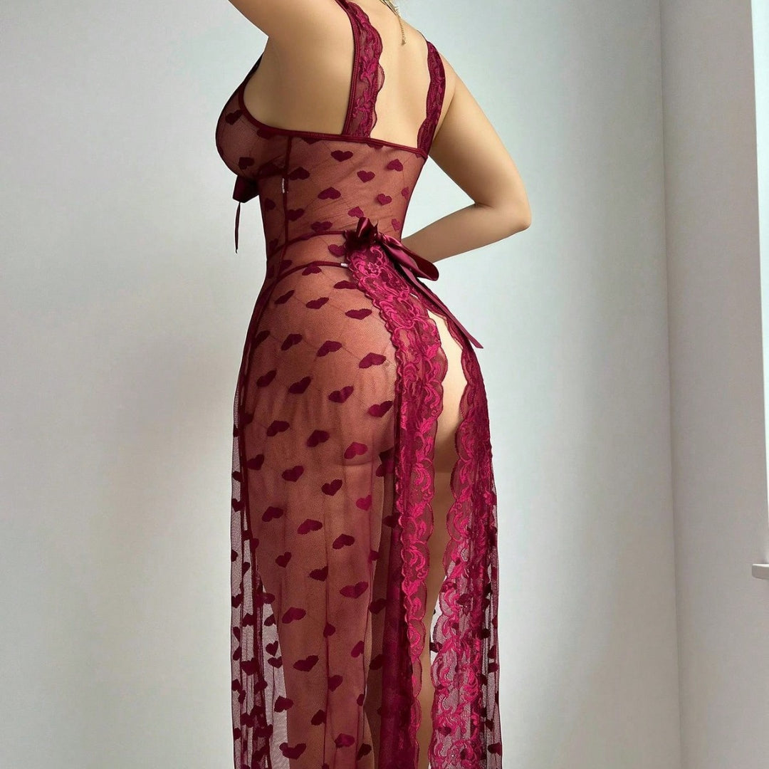Sheer Heart Mesh Long Chemise