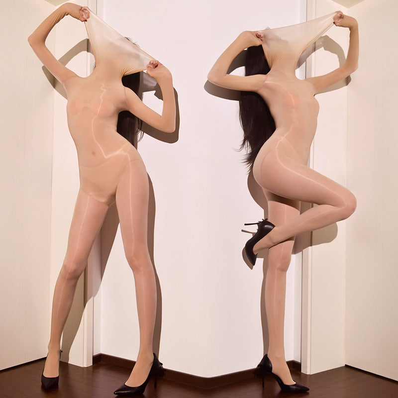 High Neck Sheer Gloss Bodystocking
