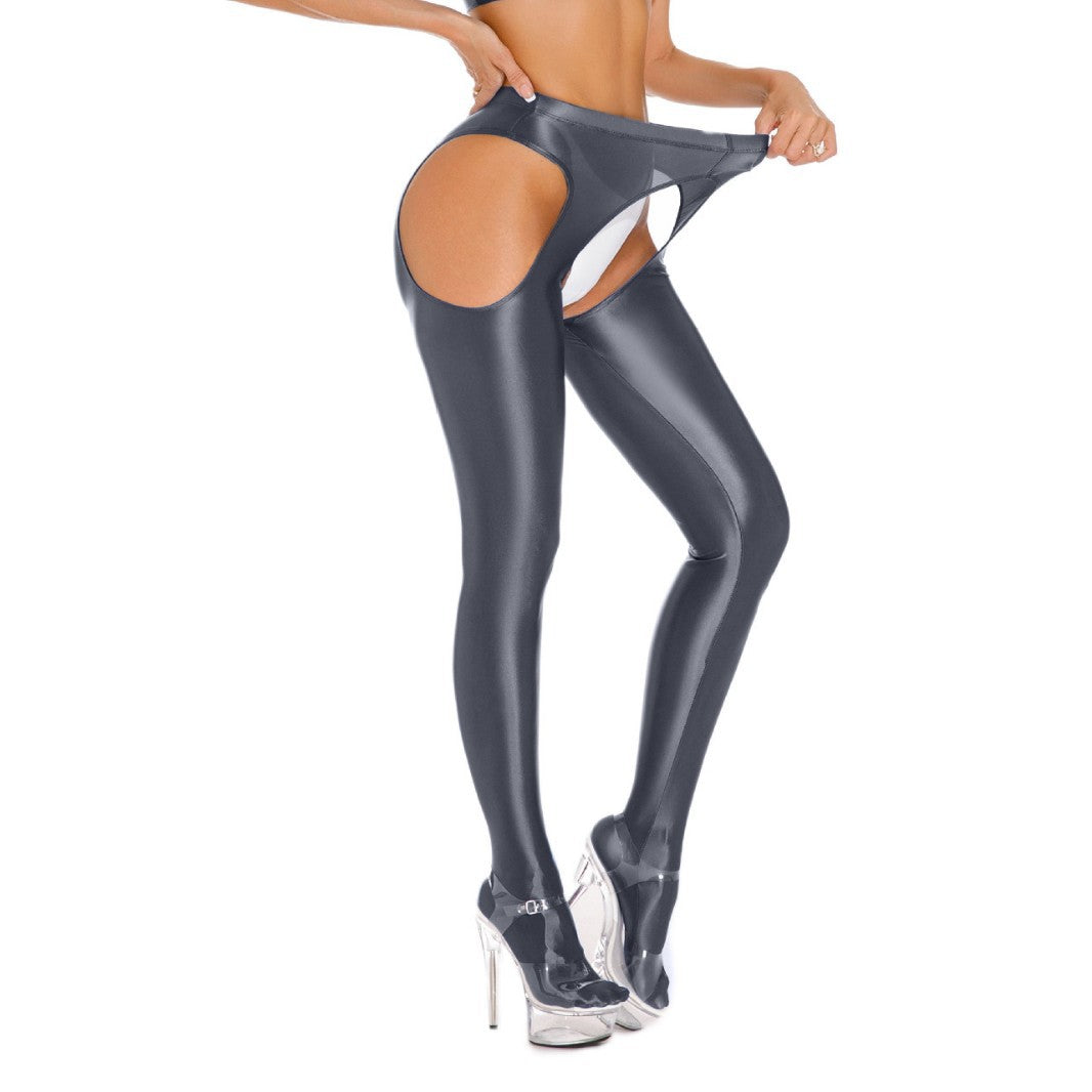 Glossy Open-Crotch Shiny Cutout Pantyhose