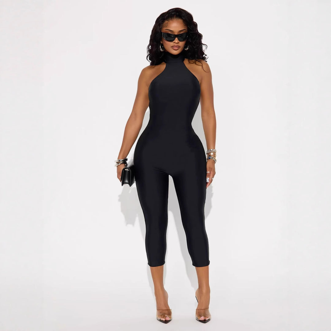 Stretchy Backless Halter Jumpsuit