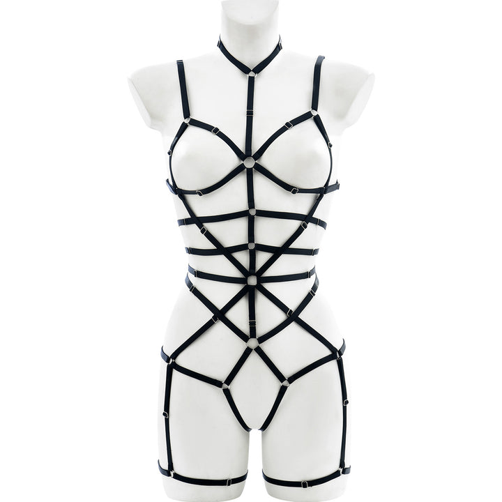 Leather Strappy Harness Bodysuit Lingerie Set