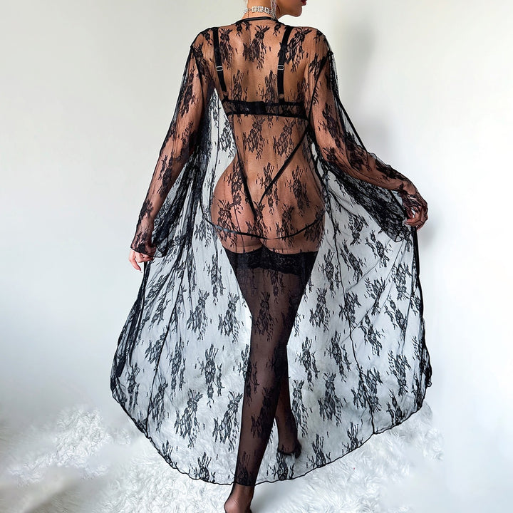 Lace-Up Sheer Teddy & Robe Set