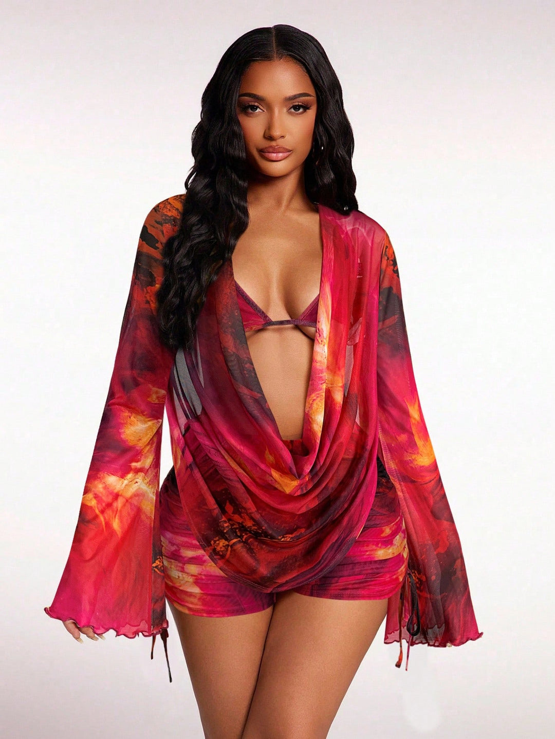 Sheer Mesh Three Piece Swim Set