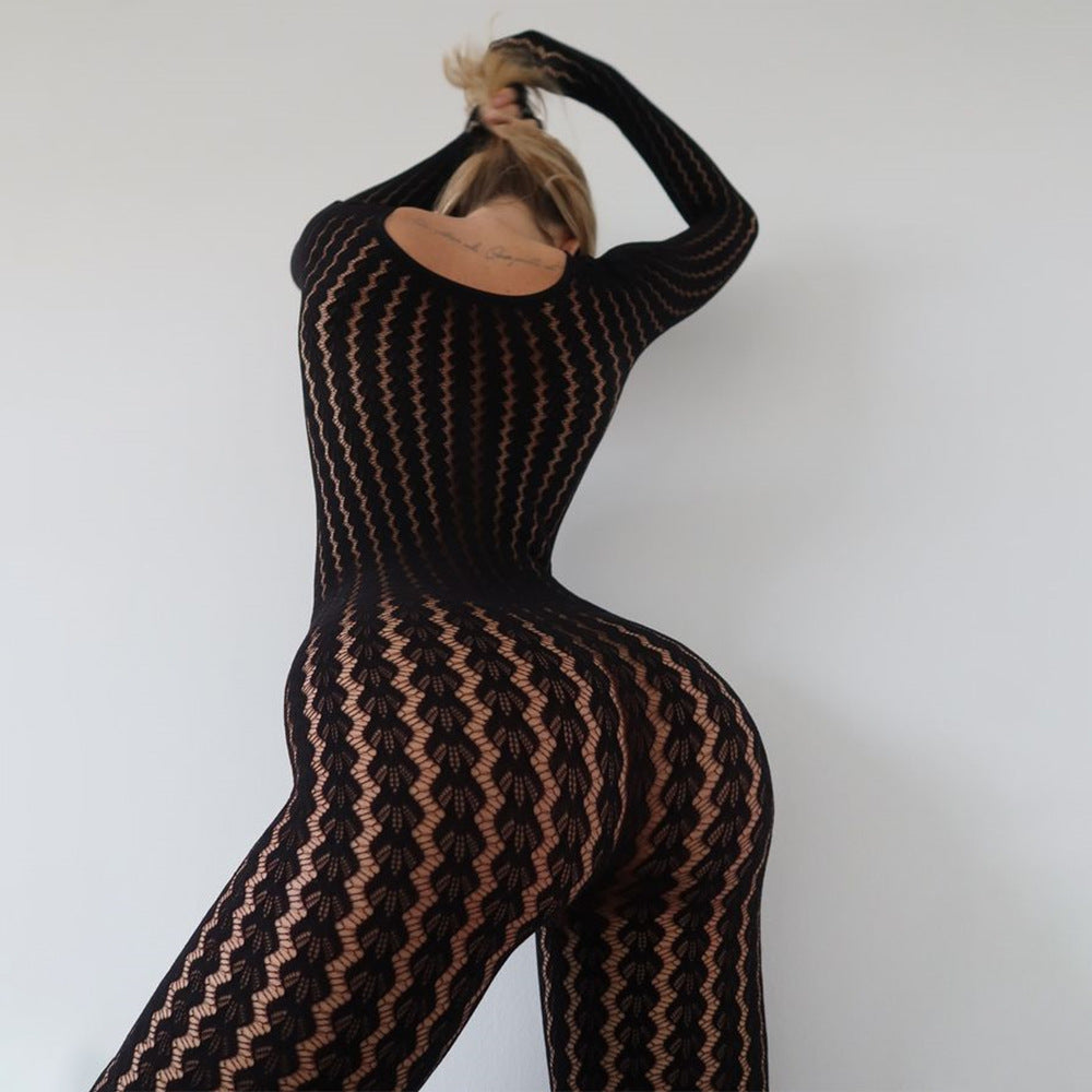 Sheer Jacquard Striped Bodystocking