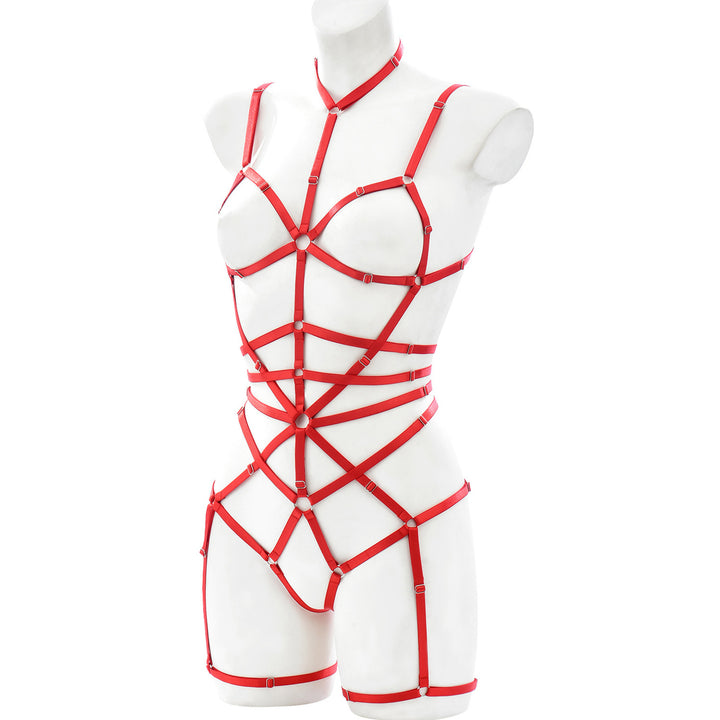Leather Strappy Harness Bodysuit Lingerie Set