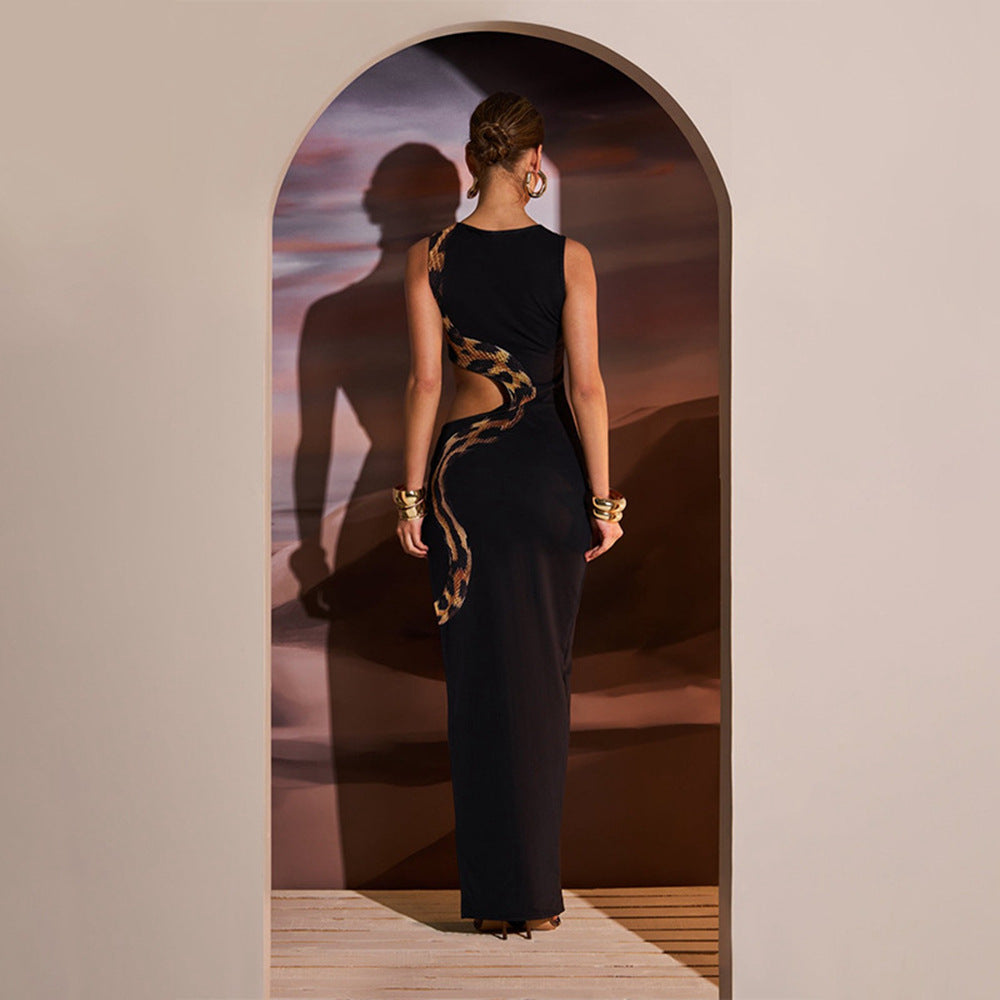 Snake Print Side Cutout Maxi Dress