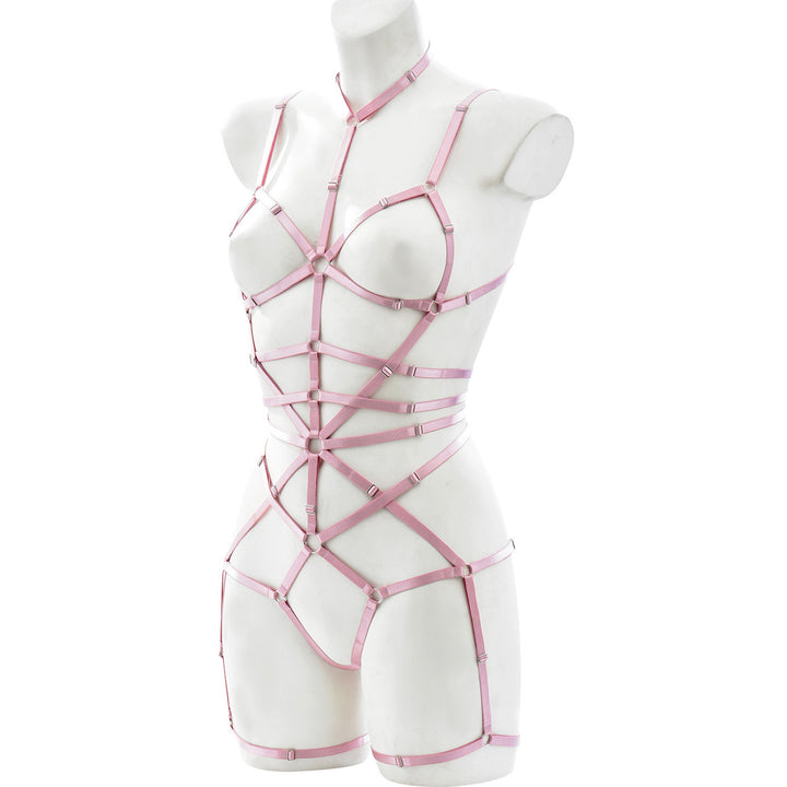 Leather Strappy Harness Bodysuit Lingerie Set