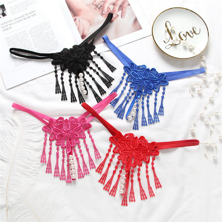 Tassel Pearl Lace Thong