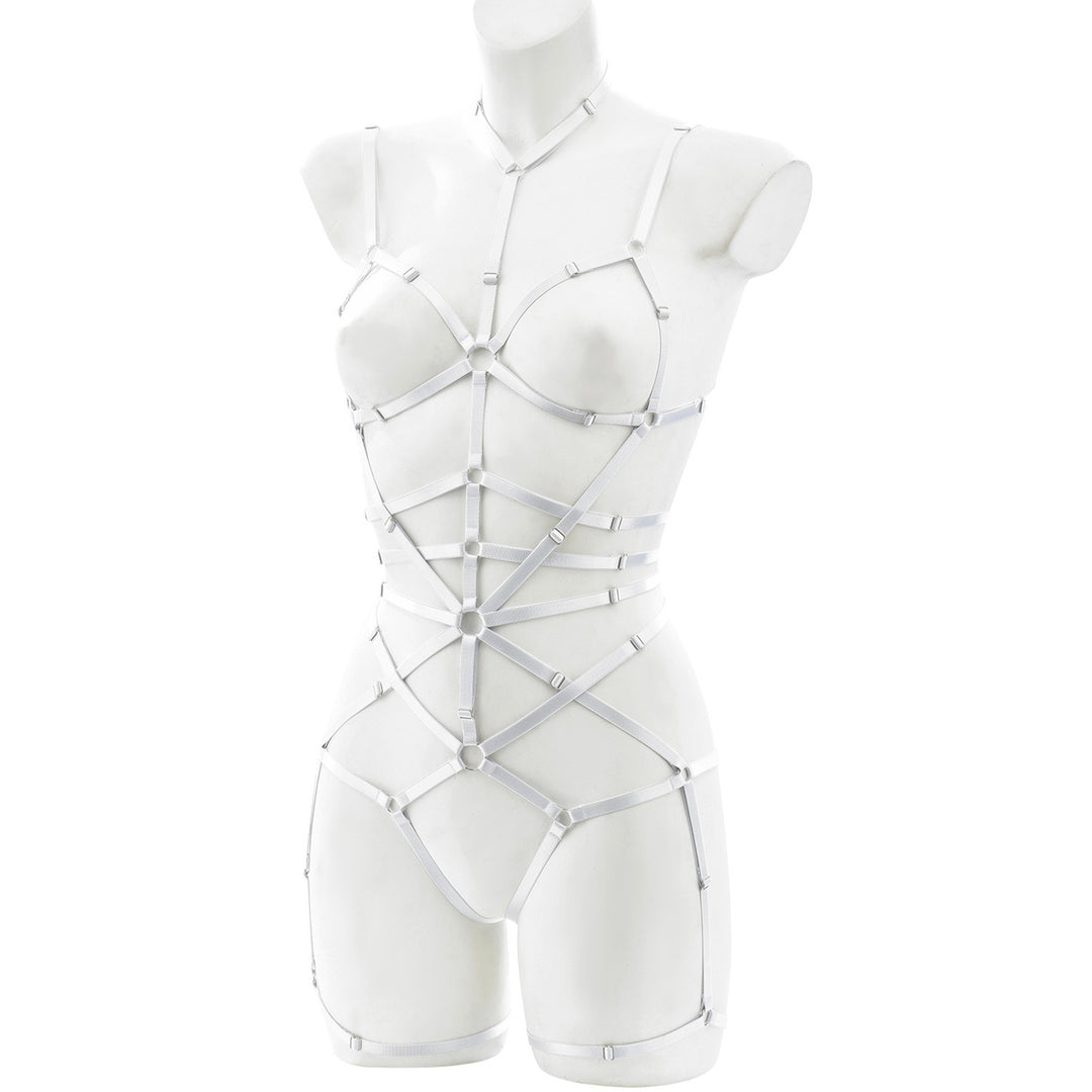 Leather Strappy Harness Bodysuit Lingerie Set