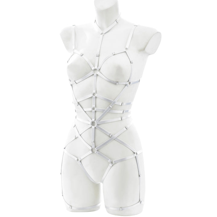 Leather Strappy Harness Bodysuit Lingerie Set