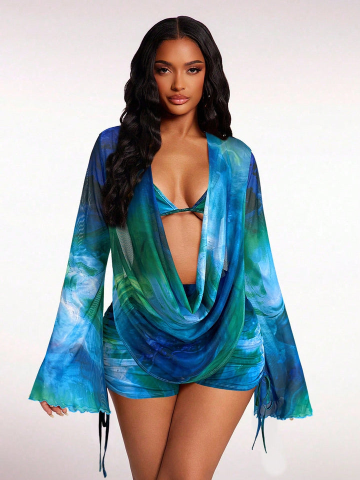 Sheer Mesh Three Piece Swim Set