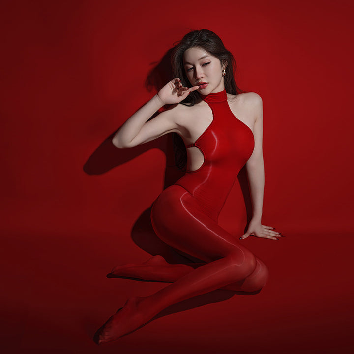 Glossy Sheer Backless Bodystocking